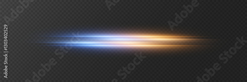 Neon lines of speed and movement of horizontal rays. On a transparent background.