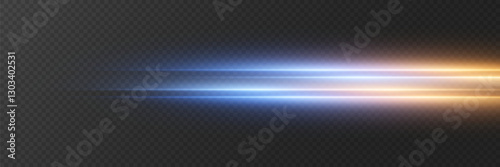 Neon lines of speed and movement of horizontal rays. On a transparent background.