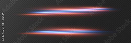 Horizontal lighting effects and glare of the laser line. On a transparent background.