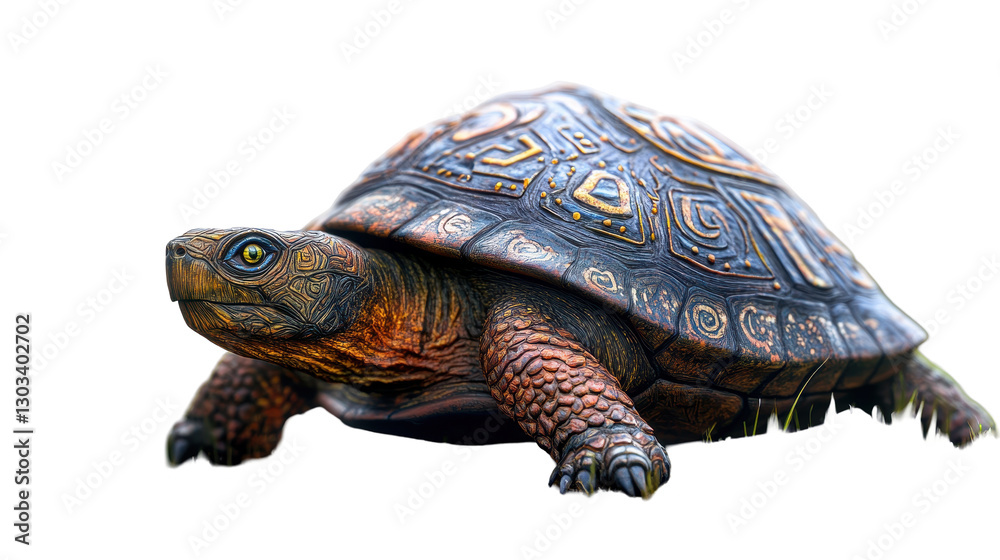 Obraz premium Ancient Explorer: A detailed capture of a turtle with a rough, textured shell, a symbol of longevity and the slow, steady rhythm of life. 