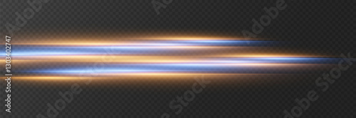 Neon lines of speed and movement of horizontal rays. On a transparent background.