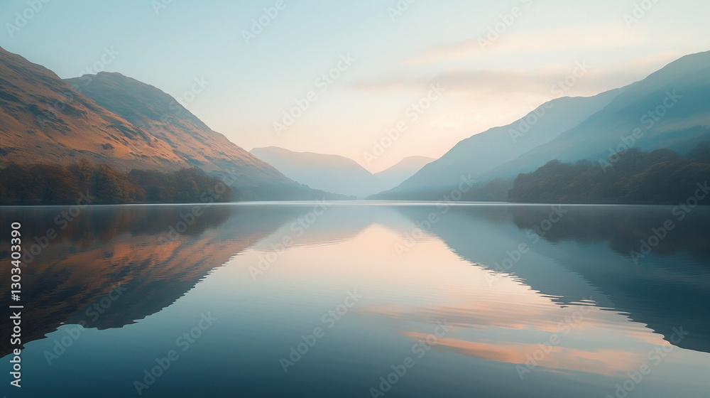 Fototapeta premium Foggy Lake with Mountain Views