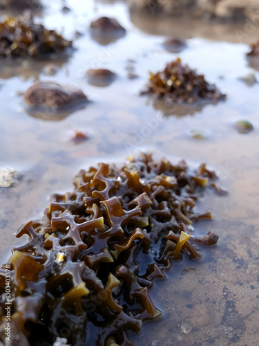 Closeup of seaweed (Bladderwrack) at low tide