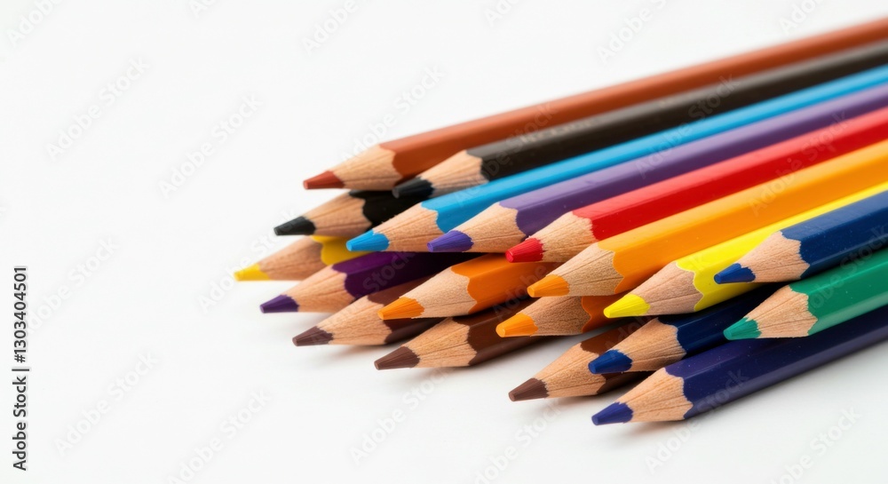 Colorful pencils with sharp tips displayed against a minimalist white backdrop, showcasing creativity and art supplies. Colorful pencils with sharp tips displayed against a minimalist white backdrop, showcasing creativity and art supplies.