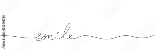 smile word - continuous one line with word. Minimalistic drawing of phrase illustration.