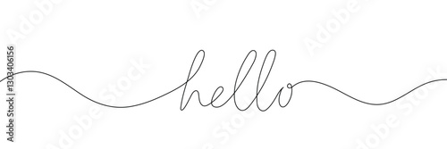 HELLO handwritten lettering. Hand drawn lettering.. One line driving the phrase. Vector illustration.