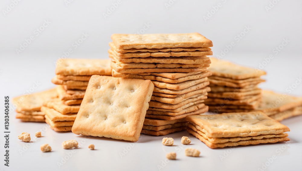 A Tasty Set of Square Crackers Isolated on White for Snacking A Tasty Set of Square Crackers Isolated on White for Snacking
