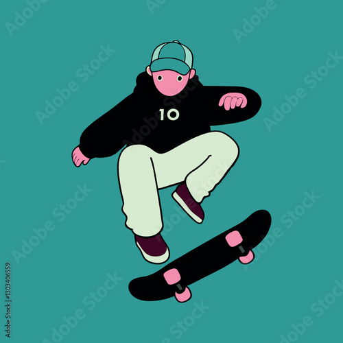 skateboarding ride a style boy silhouette  vector illustration of a skateboarder