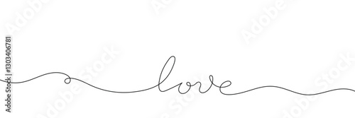 Word love with continuous one line drawing, calligraphy, love concept, on white background