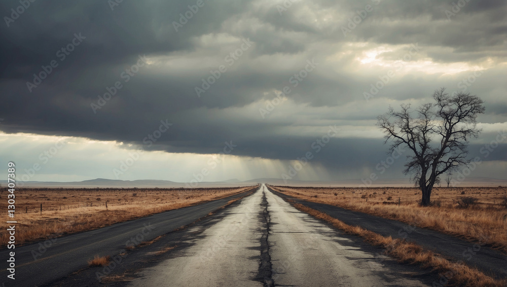 A Lonely Road Stretching into the Horizon, Symbolizing Journey and Discovery A Lonely Road Stretching into the Horizon, Symbolizing Journey and Discovery