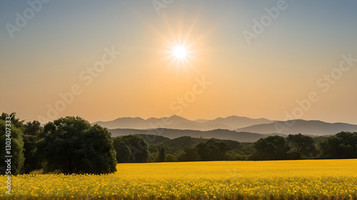 The oppressive heat distorts the air, creating a mirage-like effect as the summer sun beats down mercilessly. photo