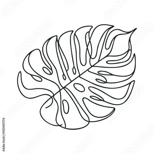 Monstera leaf line art. Contour drawing. Minimalism art. Modern decor