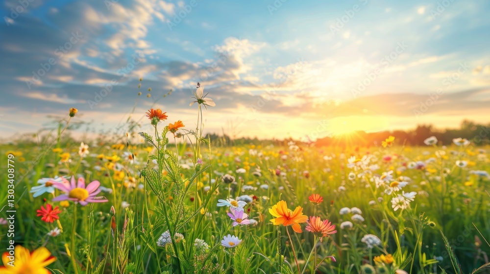 Sunset over a Vibrant Wildflower Meadow Sunset over a Vibrant Wildflower Meadow