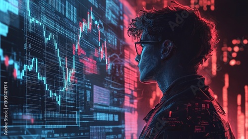 digital finance professional studying a forex and crypto trading chart focusing on blockchain market trends investment planning stock analysis and economic growth strategies