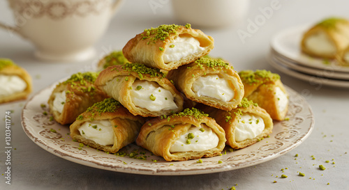 Delicious creamy pistachio pastry delights sweet treats food photography on transparent background