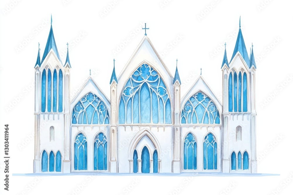 Fototapeta premium Watercolor architectural masterpiece charming cathedral serene ambiance artistic style captivating view inspiring creativity, isolated on white background