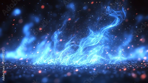 Blue Flames Sparkles on Dark Ground