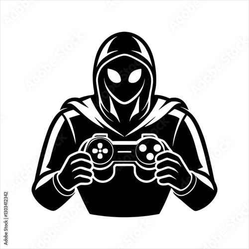 a gamer two hand holding gaming control silhouette radiation warning sign