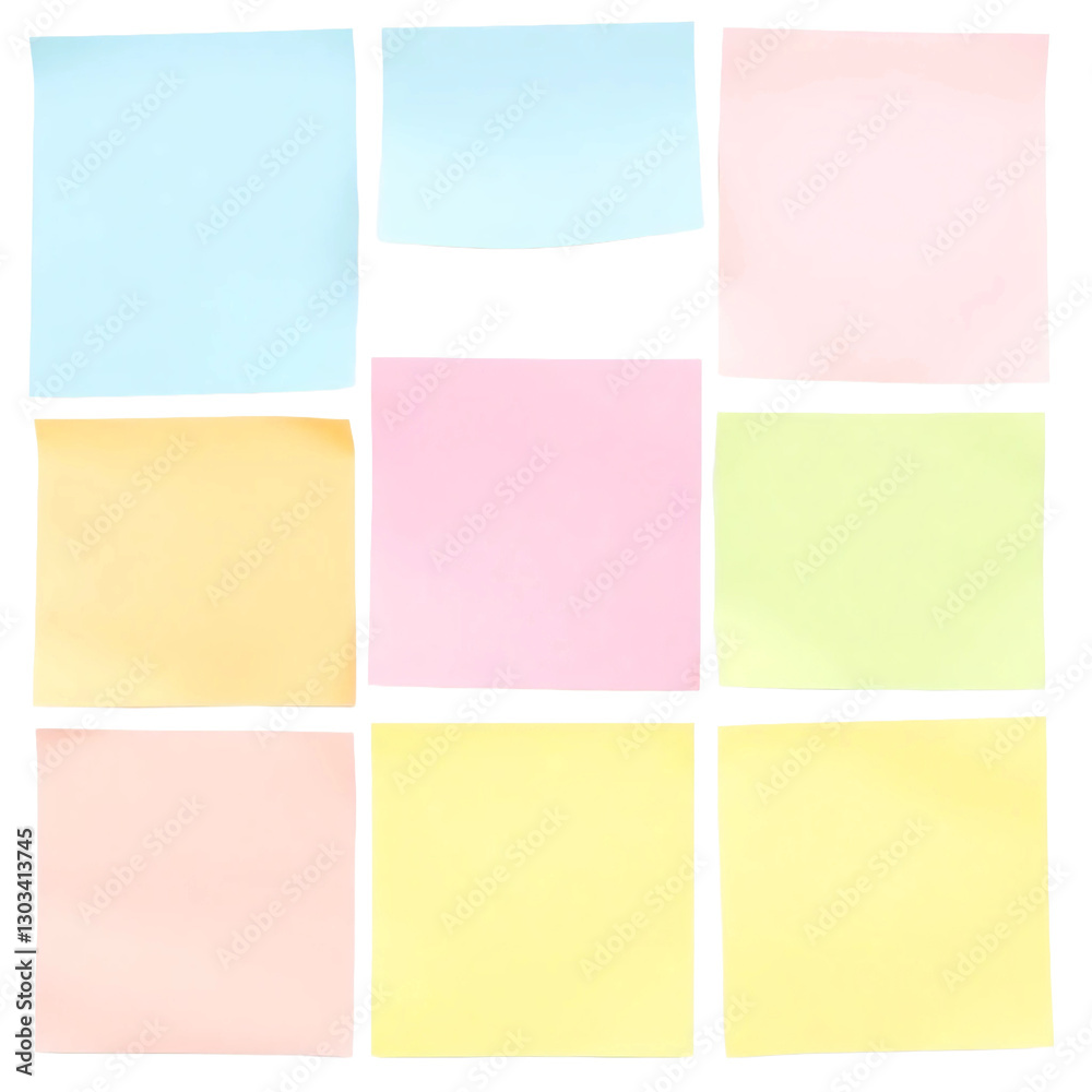 Fototapeta premium Sticky notes, Sticky notes. Square colored blank post it pages with crumpled edges isolated on transparent background