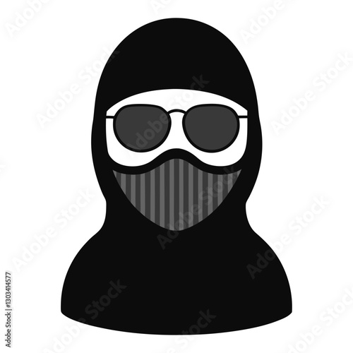 Knitted Black Ski Mask with Sunglasses Vector Illustration ? Cartoon, Clipart & Line Art Design 1.eps