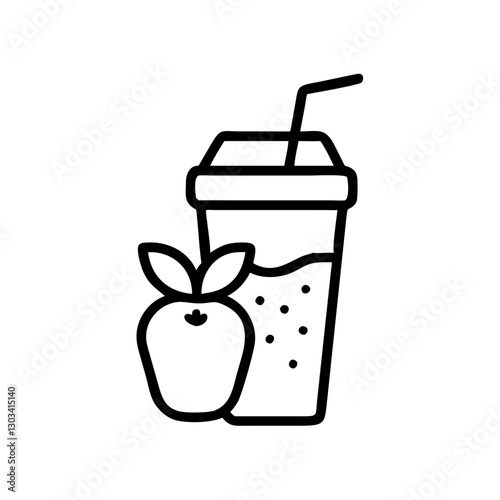 Juice cup and apple icon representing healthy snacks, black outline, modern design