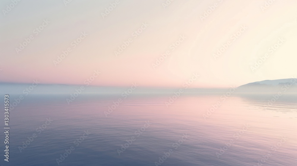 Fototapeta premium Misty Sunrise over Calm Waters: A Serene Landscape