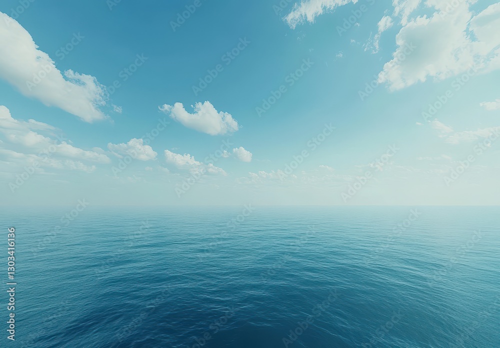 Obraz premium Calm Ocean View Under Blue Sky with Soft Clouds and Tranquil Water Reflection Creating a Serene Atmosphere for Relaxation or Inspiration
