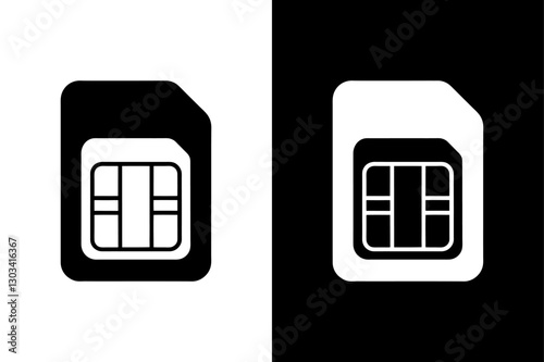 Simple SIM Card Icon High-Quality Black and White Silhouette Vector.