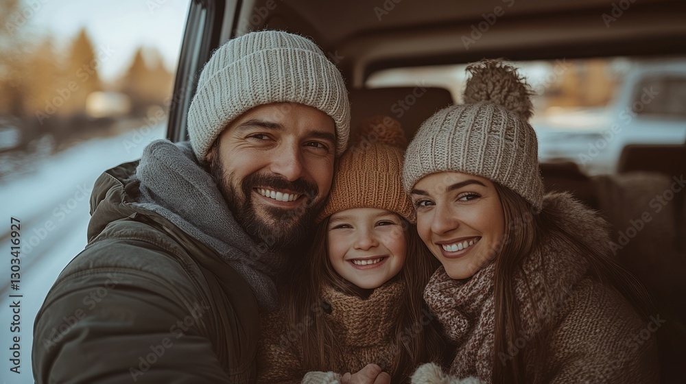 Fototapeta premium Winter Family Selfie in Van