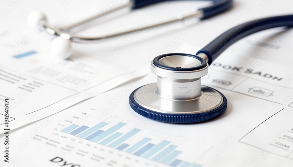 Stethoscope resting on medical chart, symbolizing diagnosis Stethoscope resting on medical chart, symbolizing diagnosis