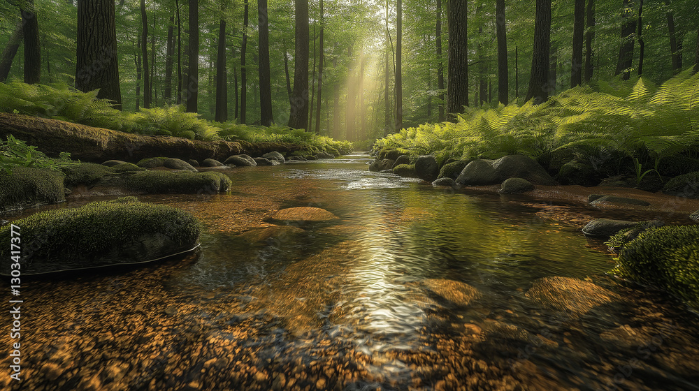 Obraz premium Tranquil Autumn River Flowing Through a Vibrant Forest.