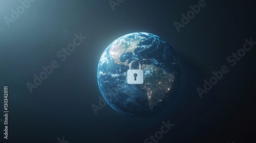 advanced technology representation with a 3d earth and a security lock symbolizing encrypted communication cyber safety and digital privacy