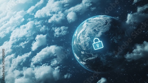 advanced technology representation with a 3d earth and a security lock symbolizing encrypted communication cyber safety and digital privacy