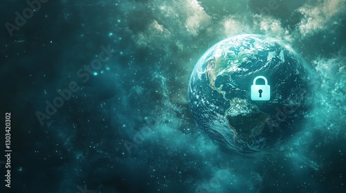 advanced technology representation with a 3d earth and a security lock symbolizing encrypted communication cyber safety and digital privacy