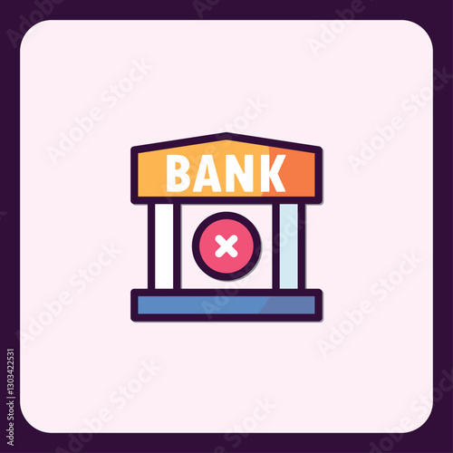 Cartoon Bank Icon Symbolizing Financial Trouble or Banking Problems