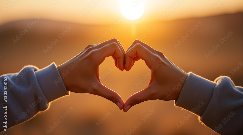 Stunning Sunset Heart Hands - Golden Hour Love & Connection - Warm Hands Heart Shape Nature Outdoor Serene Romance Stunning Sunset Heart Hands - Golden Hour Love & Connection - Warm Hands Heart Shape Nature Outdoor Serene Romance