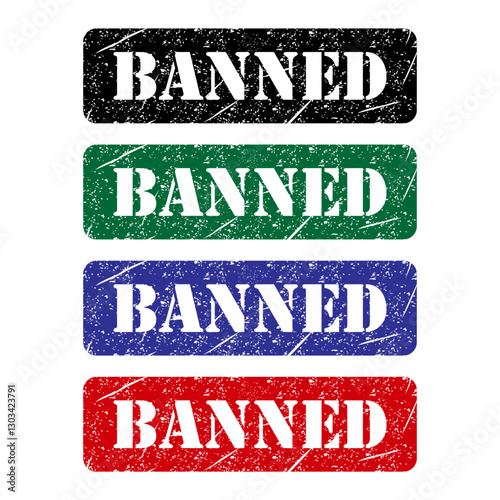 Set of Banned stamp symbol, label sticker sign button, text banner vector illustration .