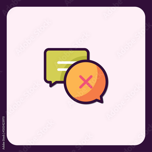 Stylized cancellation icon featuring speech bubbles representing deletion