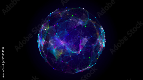 Technology blue sphere with connecting dots and lines. Digital abstract network structure. 3D rendering.