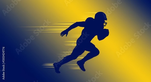 Dynamic Football Player Silhouette in Motion - A powerful silhouette of a football player in dynamic motion, symbolizing speed, strength, determination, teamwork, and victory. Gradient background