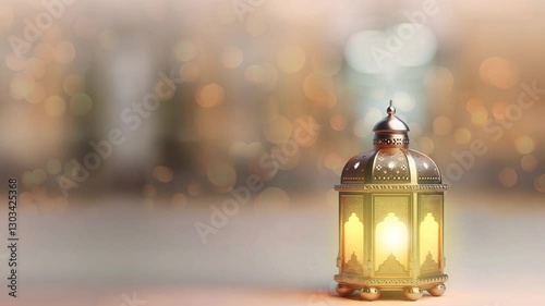 Golden lantern with blurry lights background