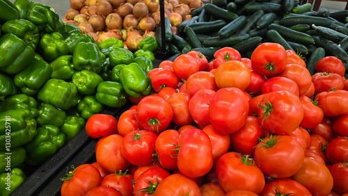 colorful arrangement of fresh, ripe red tomatoes stacked together, showcasing their natural texture and vibrancy, perfect for culinary, market, or agricultural themes.