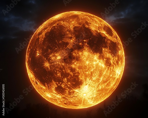 Fiery Blood Moon Over Night Sky