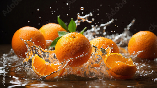 A Vibrant Scene of Fresh Delicious Oranges Splashing for Culinary Inspiration