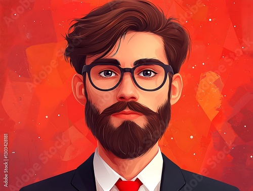 Stylish Man Portrait, Red Background