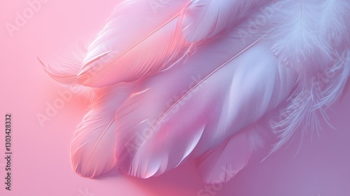 Close-up of white feathers on soft pink background