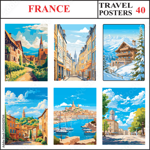 France Alsace Saint Malo Megeve Travel Poster Wall Art Print Collection Set Part 40