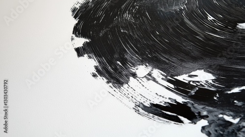 Black ink from a linocut print shows a roller's texture on white paper.

