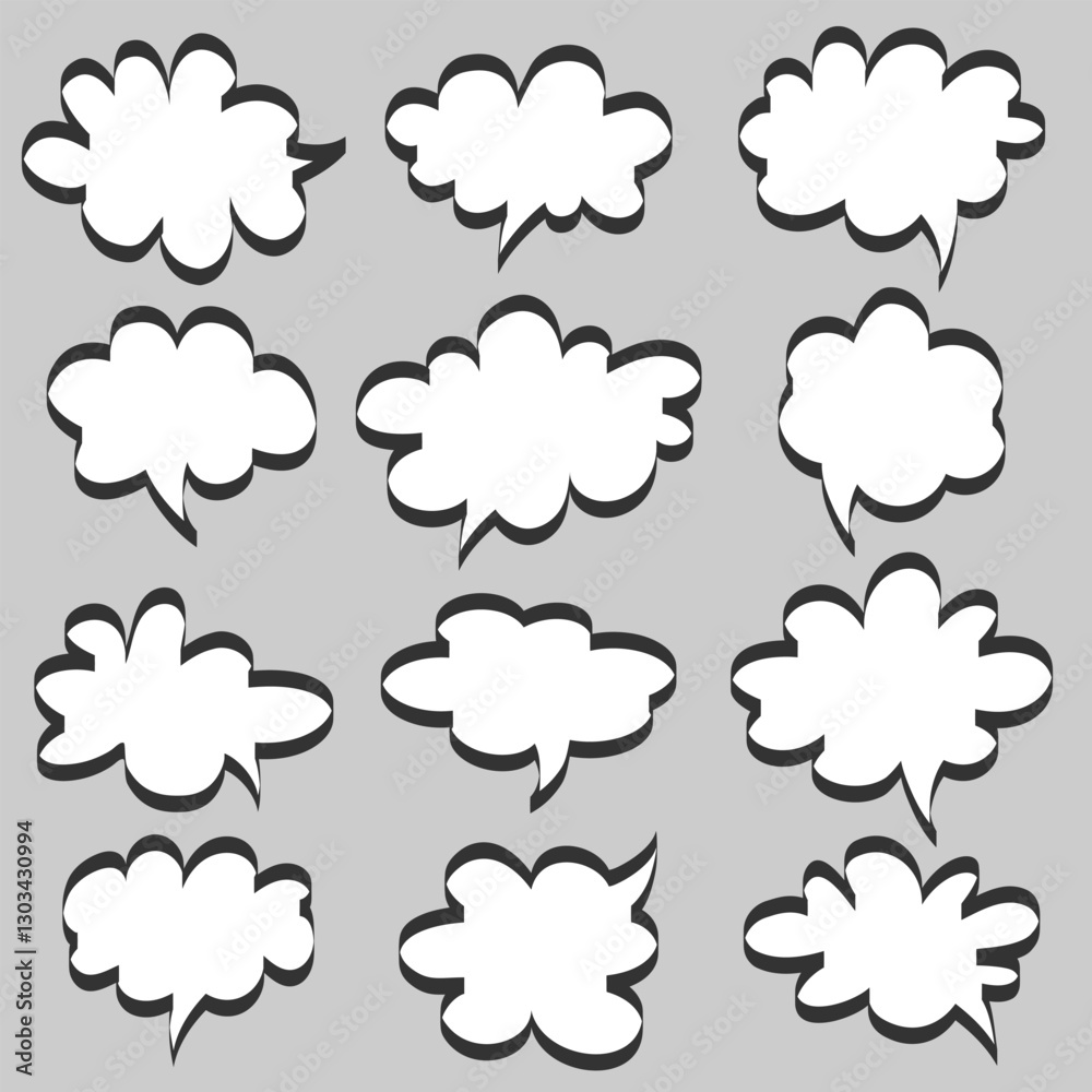 Set of speech bubbles clouds with wide flat outline