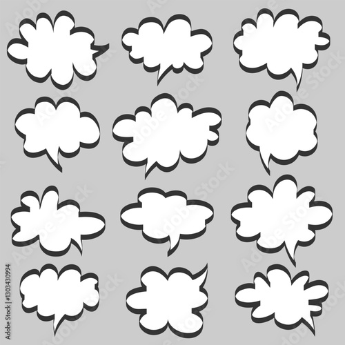 Set of speech bubbles clouds with wide flat outline